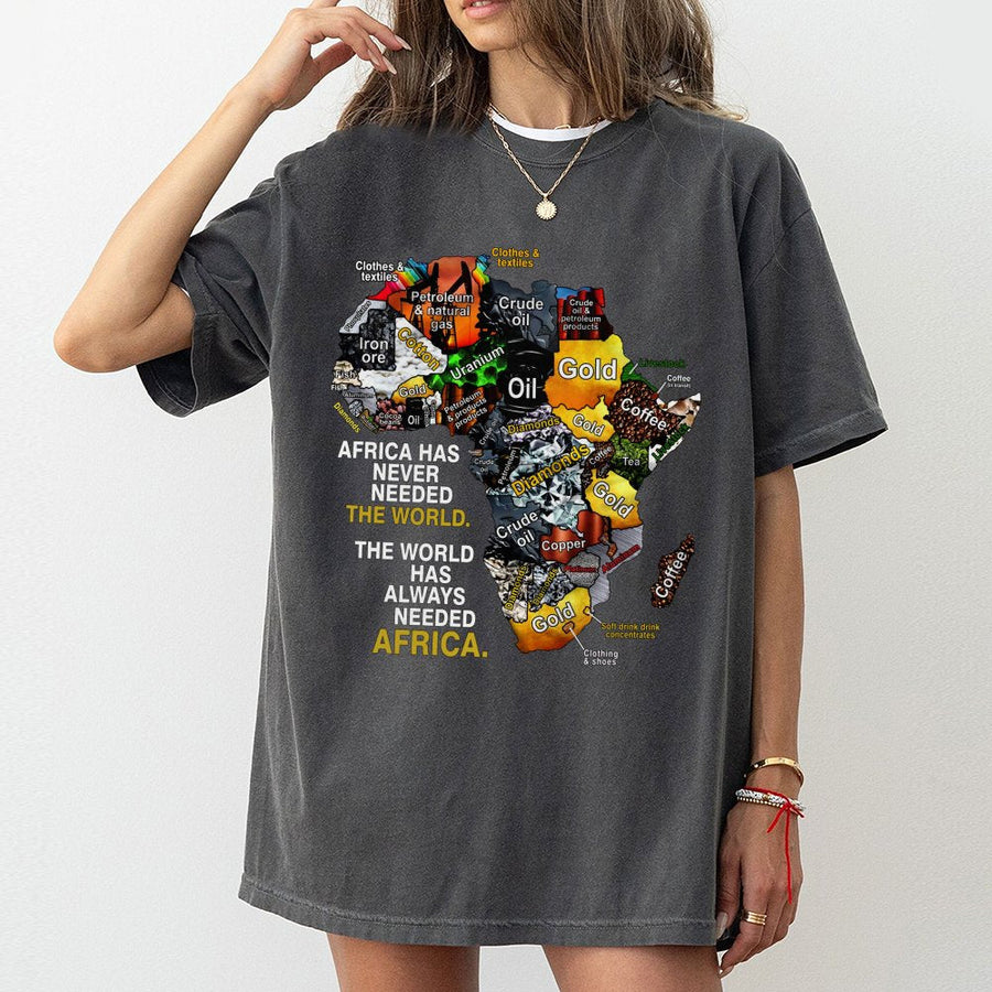 Africa Map T-Shirt | Resource Wealth Graphic Design | Premium 100% Cotton Tee | Pan-African Heritage Gift for Proud Africans