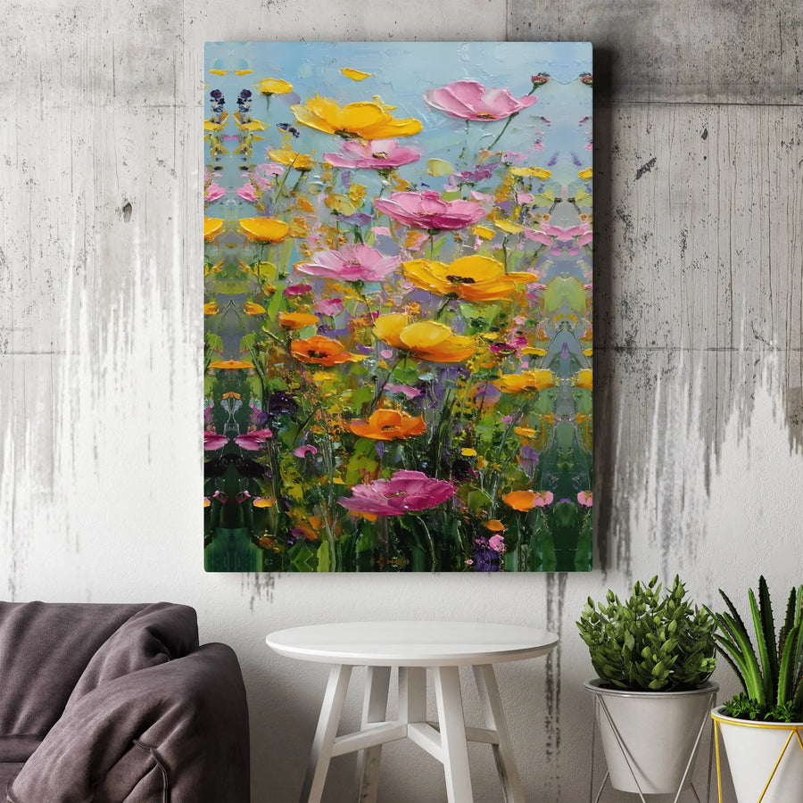Vibrant Wildflower Meadow Canvas | 3D Textured Floral Painting Print | Premium Gallery Wrapped Wall Art | Modern Farmhouse Decor & Housewarming Gift