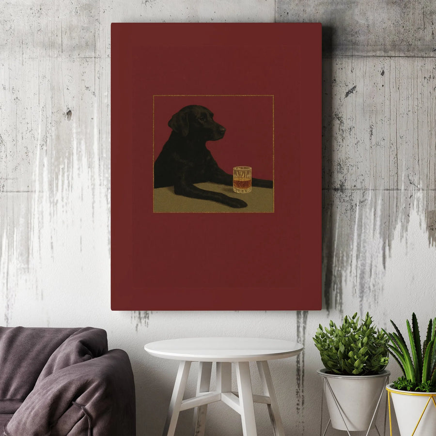 Black Labrador Whiskey Canvas Art | Sophisticated Bar Decor | Gallery-Quality Premium Canvas | Gift for Dog Lovers & Bourbon Enthusiasts