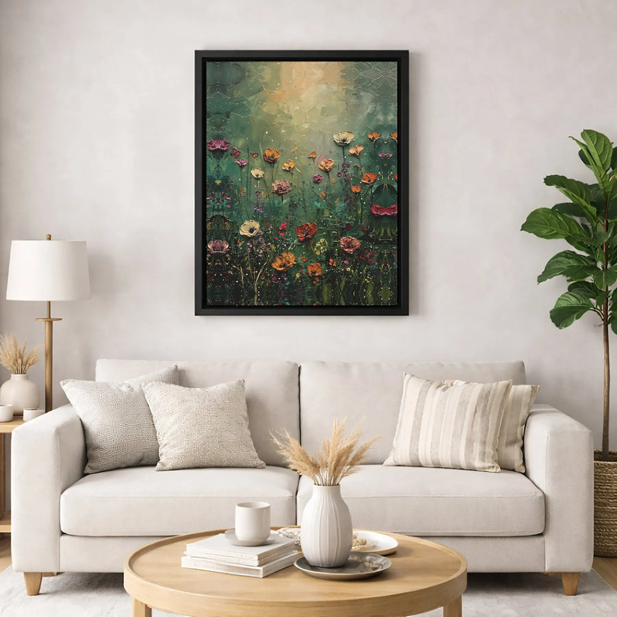 Wildflower Meadow Canvas Print | Textured Impasto Floral Oil Painting | Premium Gallery Wrap Wall Art | Botanical Home Decor for Living Room
