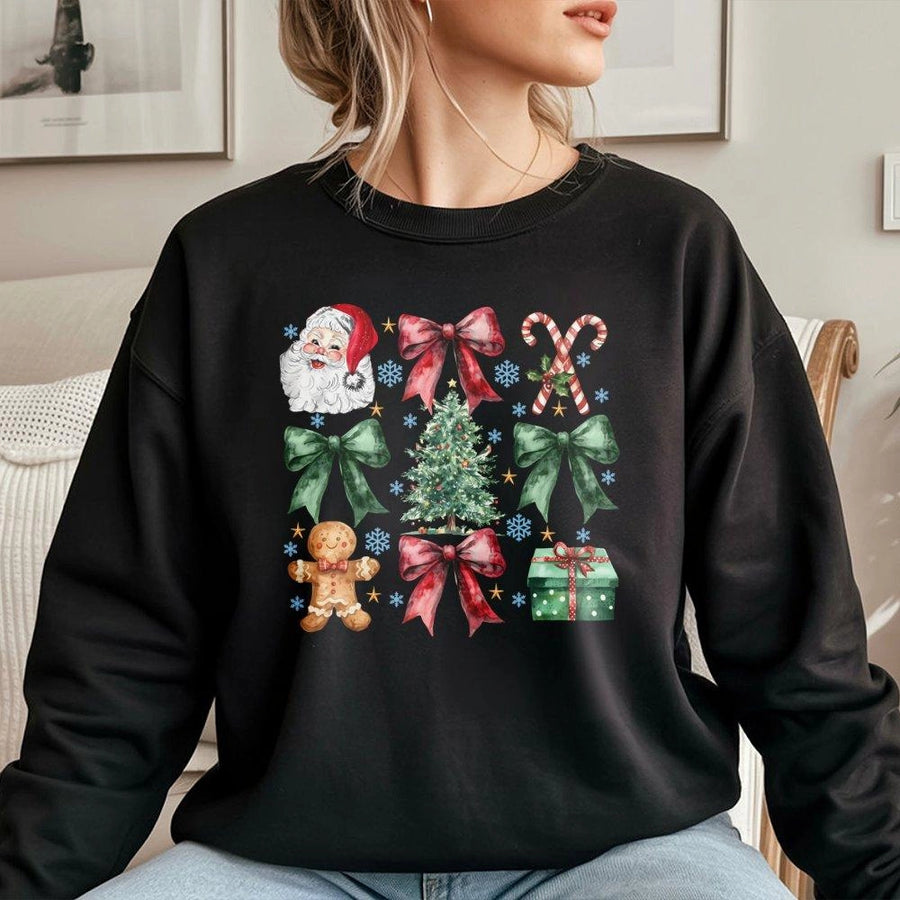 Christmas Sweatshirt | Vintage Holiday Icons Graphic Print | Soft Cotton-Poly Blend | Festive Apparel Gift For Him And Her