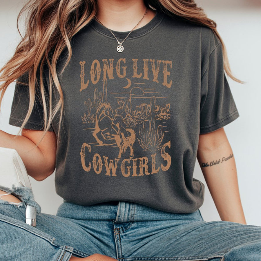 Long Live Cowgirls T-Shirt | Western Desert Rodeo Graphic | 100% Premium Cotton Tee | Country Music Concert Outfit for Women