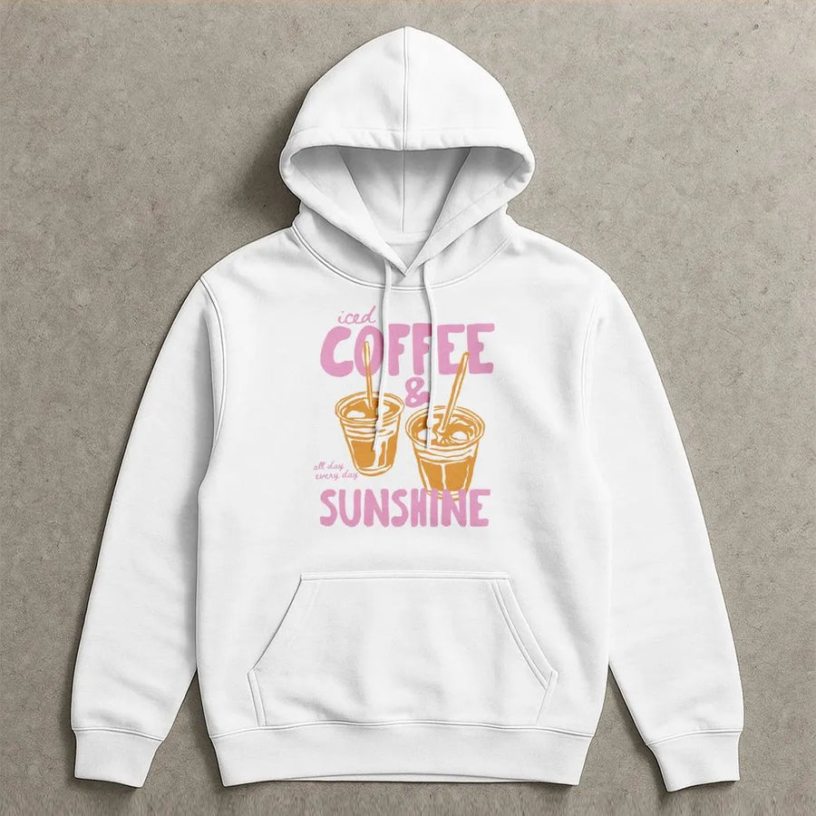 Iced Coffee And Sunshine Hoodie | Trendy Aesthetic Coffee Graphic | Premium Soft Blend Pullover | Perfect Gift For Coffee Lovers
