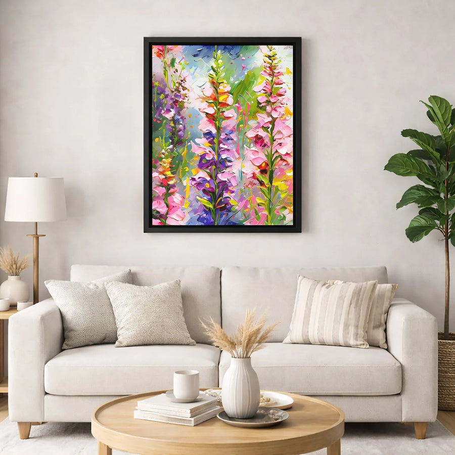Foxglove Floral Wall Art | Abstract Impressionist Flower Painting | Premium Gallery-Wrapped Canvas | Botanical Home Decor Gift