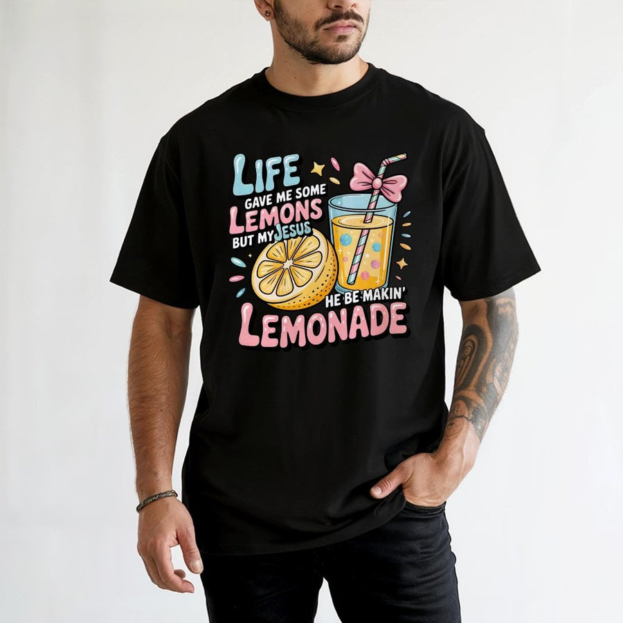 Life Gave Me Lemons But My Jesus Made Lemonade T-Shirt | Pastel Christian Faith Graphic Tee | Premium 100% Cotton | Religious Gift for Women
