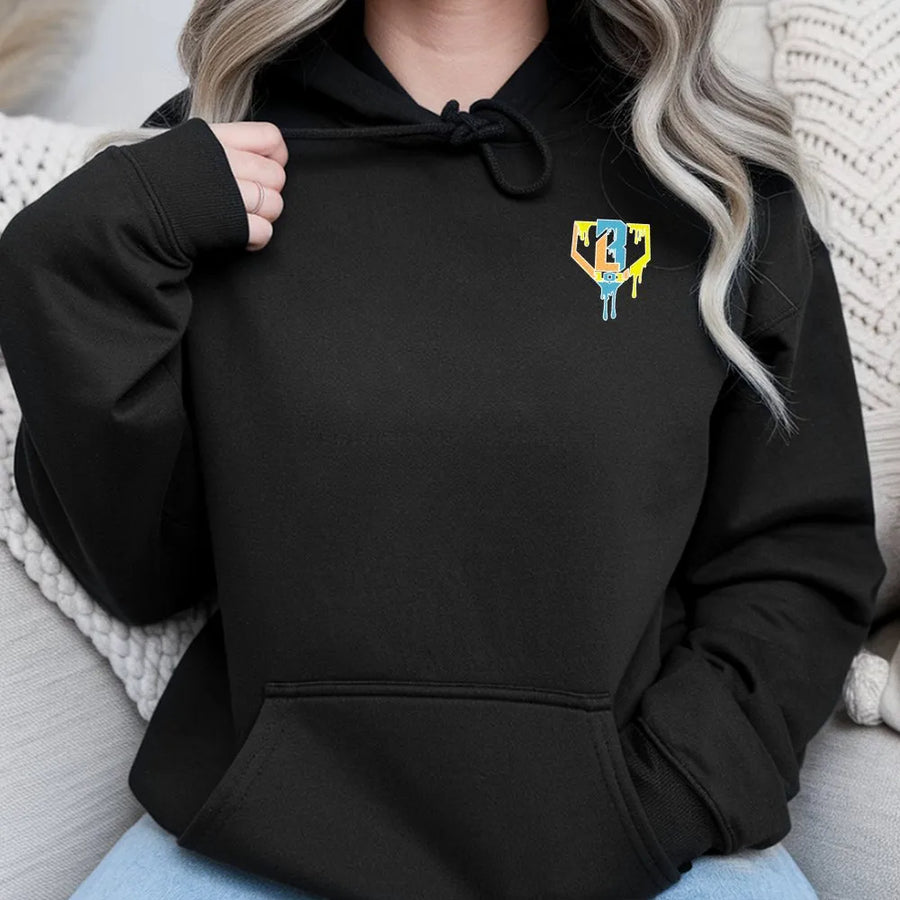 Abstract Paint Drip Hoodie | Minimalist Geometric Chest Logo Pullover | Premium Soft Cotton Blend | Unisex Modern Streetwear Gift