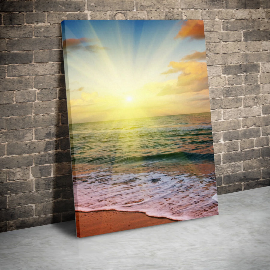 Beach Sunrise Canvas Wall Art | Serene Ocean Waves Print | 1.25 Inch Premium Gallery Wrap | Coastal Living Room Decor Gift