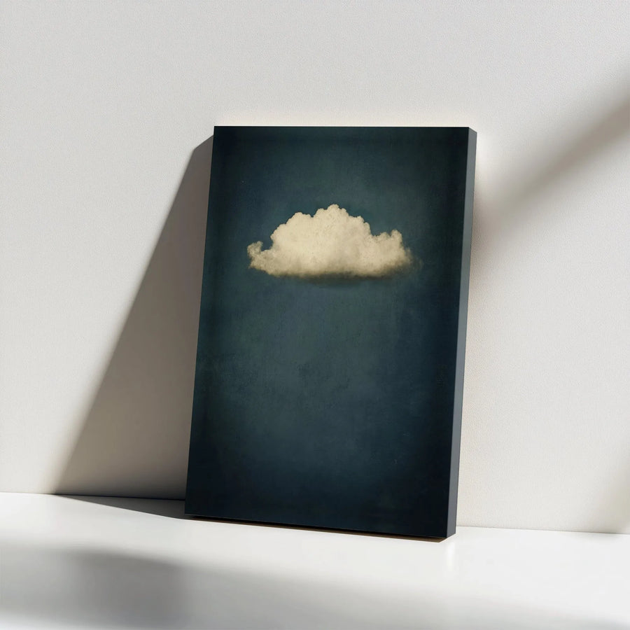 Minimalist Cloud Canvas Wall Art | Moody Dark Blue Atmospheric Sky Print | Premium Gallery Wrap Decor | Modern Home Office Interior Aesthetic