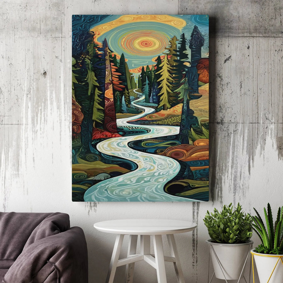 Abstract Forest Canvas Art | Winding River Landscape Print | Premium 1.25" Gallery Wrap | Modern Nature Wall Decor for Home Office