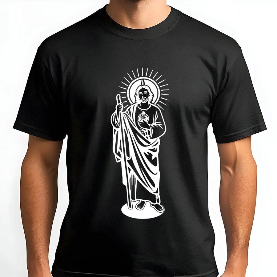 San Judas Tadeo T-Shirt | Minimalist Religious Saint Jude Silhouette Graphic | Premium Soft Cotton Tee | Spiritual Faith Gift for Men Women