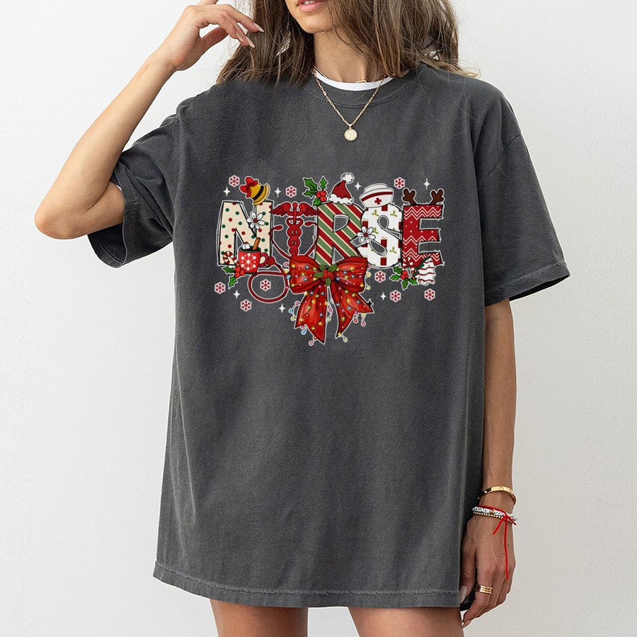 Christmas Nurse T-Shirt | Festive Stethoscope Holiday Graphic | 100% Cotton Premium Quality | Perfect Nursing School Graduation Gift For Her