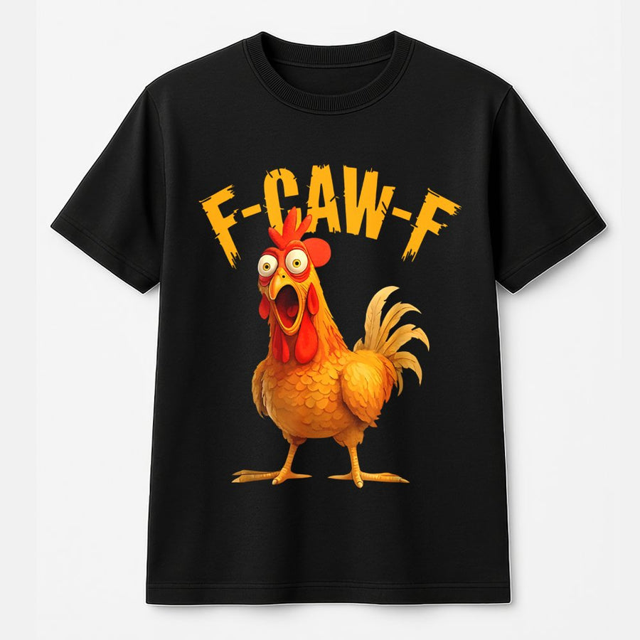Funny Chicken T-Shirt | F-Caw-F Screaming Rooster Graphic | 100% Cotton Premium Tee | Humorous Farm Animal Gift for Chicken Lovers