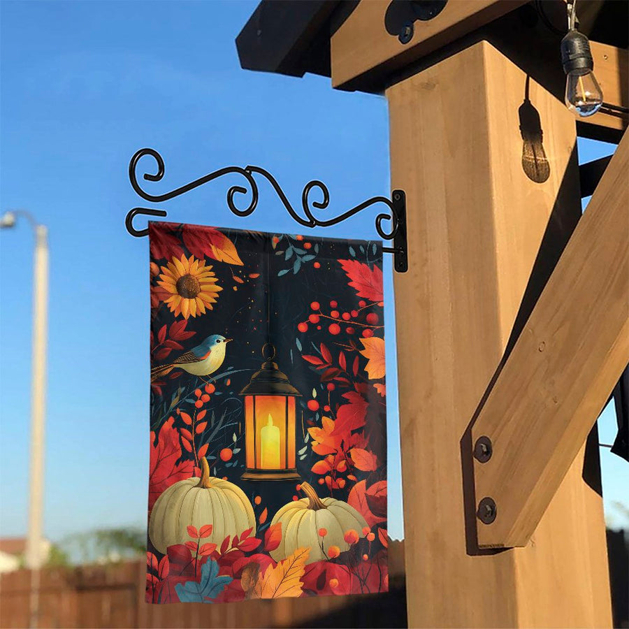 Fall Garden Flag | Autumn Lantern Pumpkin & Bird Design | Weather-Resistant Premium Polyester | Festive Outdoor Yard Decor Gift