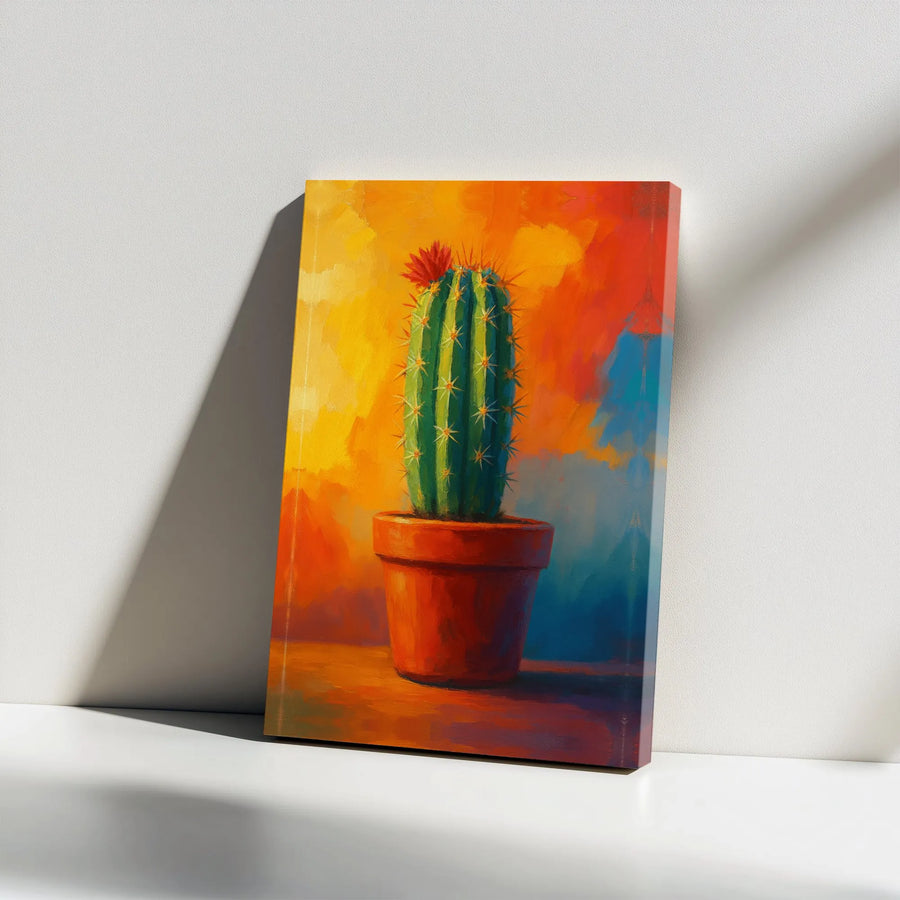 Vibrant Cactus Canvas Art | Colorful Desert Bloom Painting | Thick Gallery Wrapped Canvas | Modern Southwestern Home Decor Gift