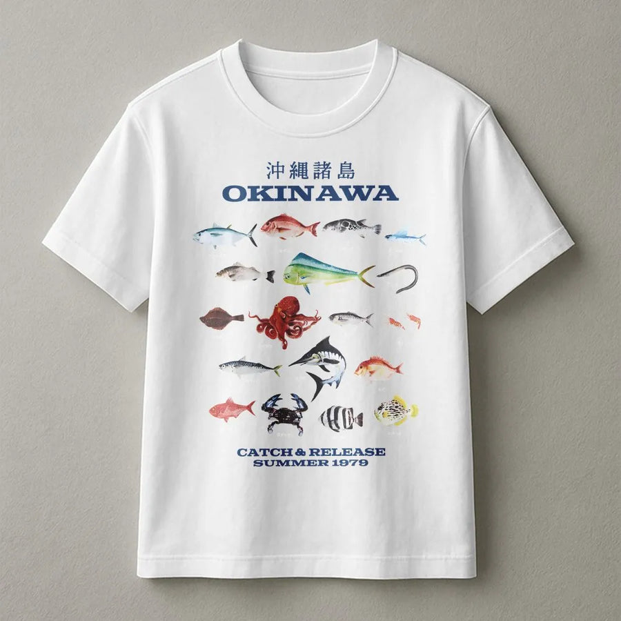 Okinawa Fish T-Shirt | Retro 1979 Japanese Fish Identification Chart | Soft Cotton Blend Pullover | Premium Angler & Marine Biology Gift