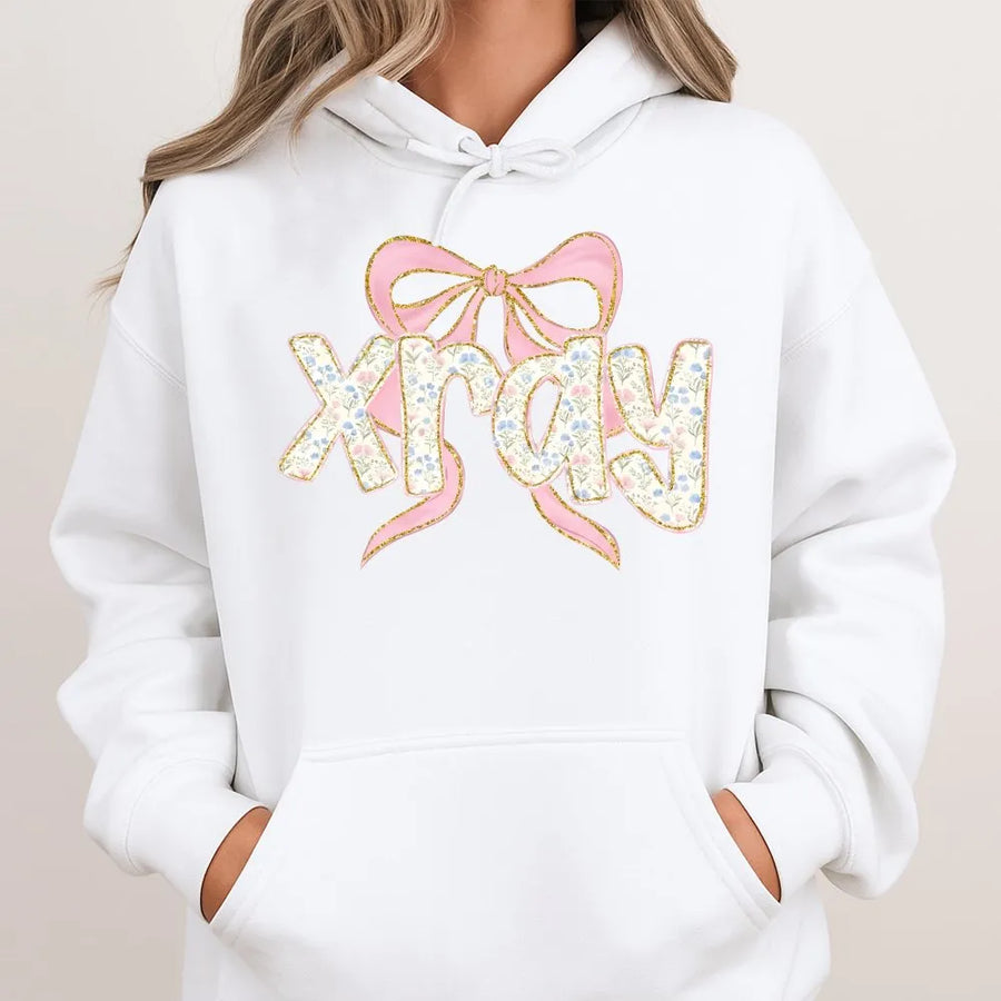 Coquette Xray Tech Hoodie | Floral Pink Bow Graphic | Soft Cotton Tee | Gift for Radiologic Technologist Grad