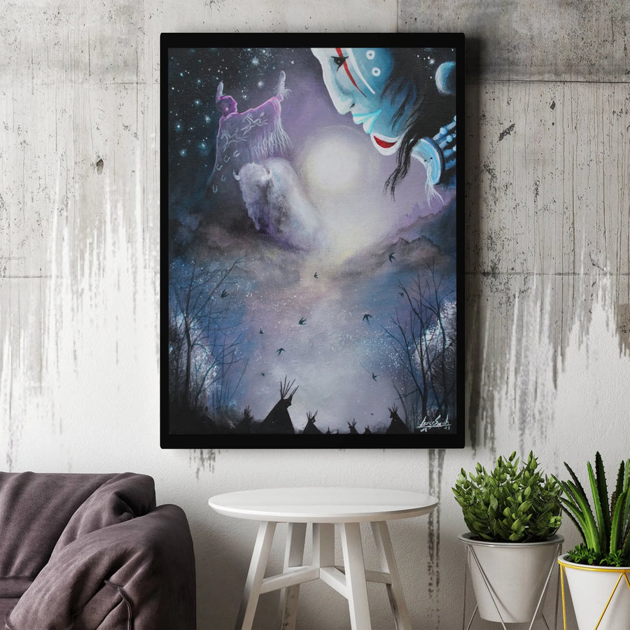 Native American Wall Art | White Buffalo and Tipi Spirit Canvas | Gallery Wrapped Premium Decor | Spiritual Home Office Gift