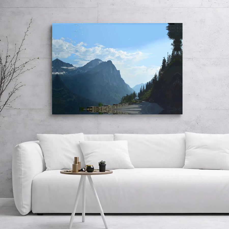 Mountain Road Canvas Wall Art | Snowy Peak Landscape Print | 1.25 Inch Gallery Wrap | Nature Home Decor Gift for Adventurers