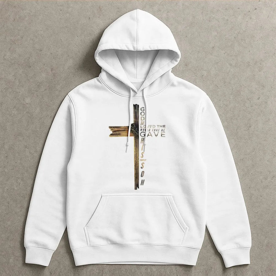 Faith Cross Hoodie | John 3:16 Bible Verse Graphic | Premium Cotton Blend | Christian Gift for Men and Women