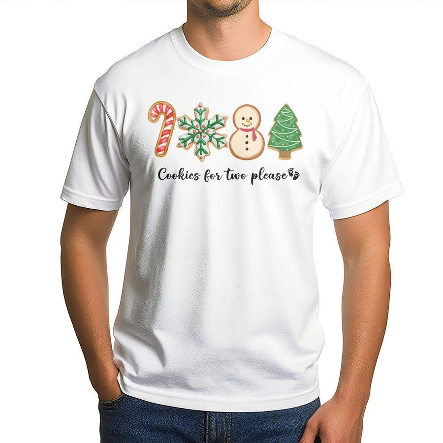 Cookies For Two Please T-Shirt | Cute Gingerbread Christmas Pregnancy Reveal | Premium 100% Cotton | Funny Holiday Gift For Expectant Mom
