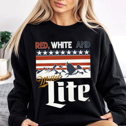 Red White And Miller Lite Sweatshirt, 4th Of July Sweatshirt,America Sweatshirt, Colorfull, For Him, For Her, Casual, Graphic Sweatshirt