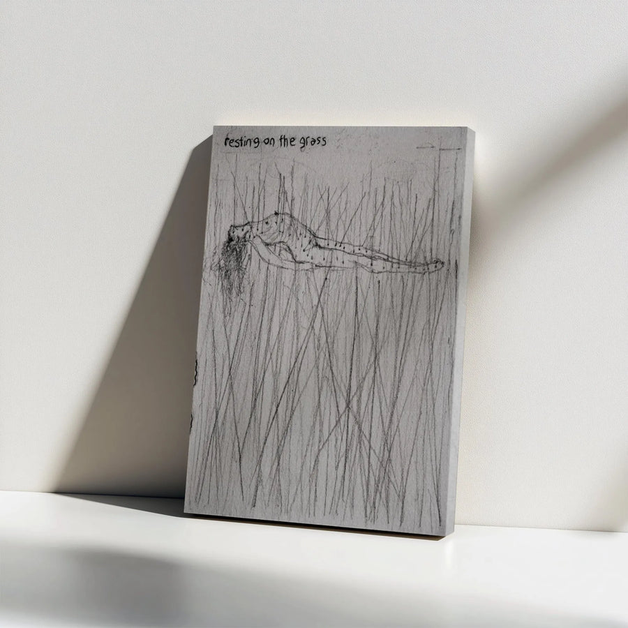 Resting on the Grass Canvas Art | Abstract Figure Line Drawing | Premium Thick Gallery Wrap Print | Modern Minimalist Home Decor Gift