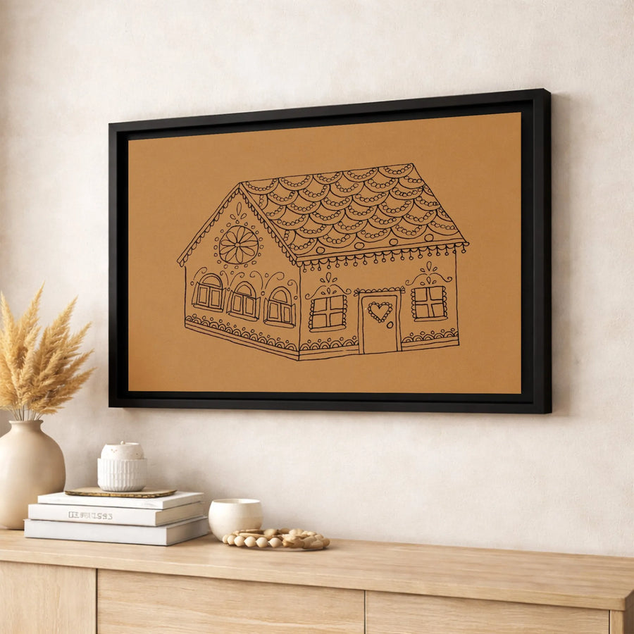 Gingerbread House Wall Art | Minimalist Line Drawing Canvas | Premium 1.25-Inch Gallery Wrap | Christmas Kitchen Home Decor