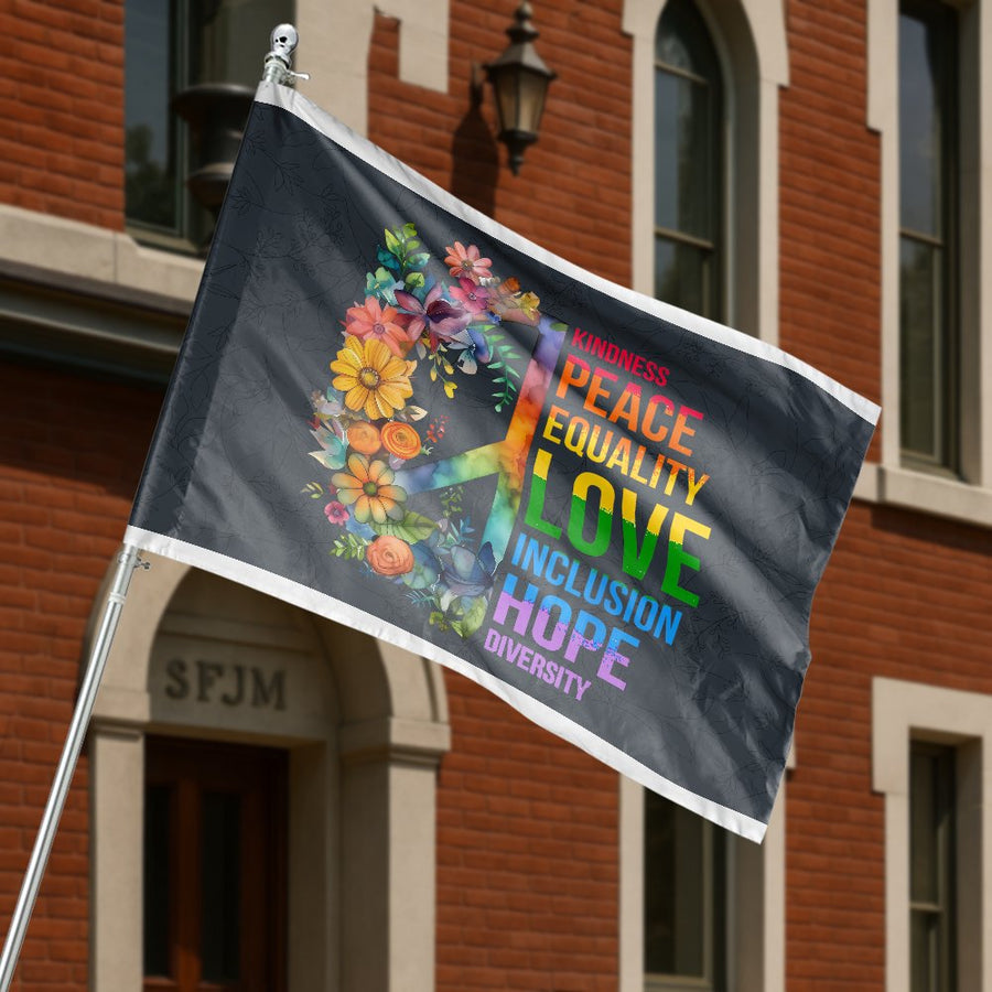 Peace Symbol House Flag | Floral Pride Equality Garden Decor | Durable Weather-Resistant Polyester | Inclusion & Diversity Yard Banner Gift