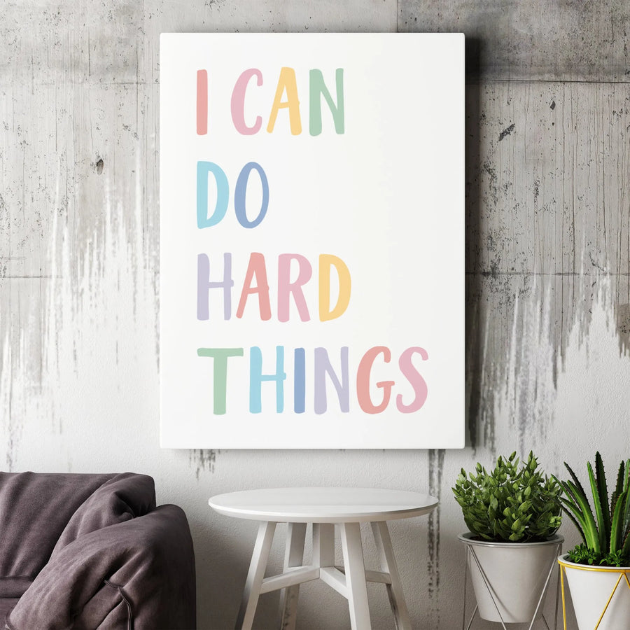 I Can Do Hard Things Wall Art | Colorful Pastel Motivational Canvas | Premium Fade-Resistant Print | Aesthetic Decor for Home or Office