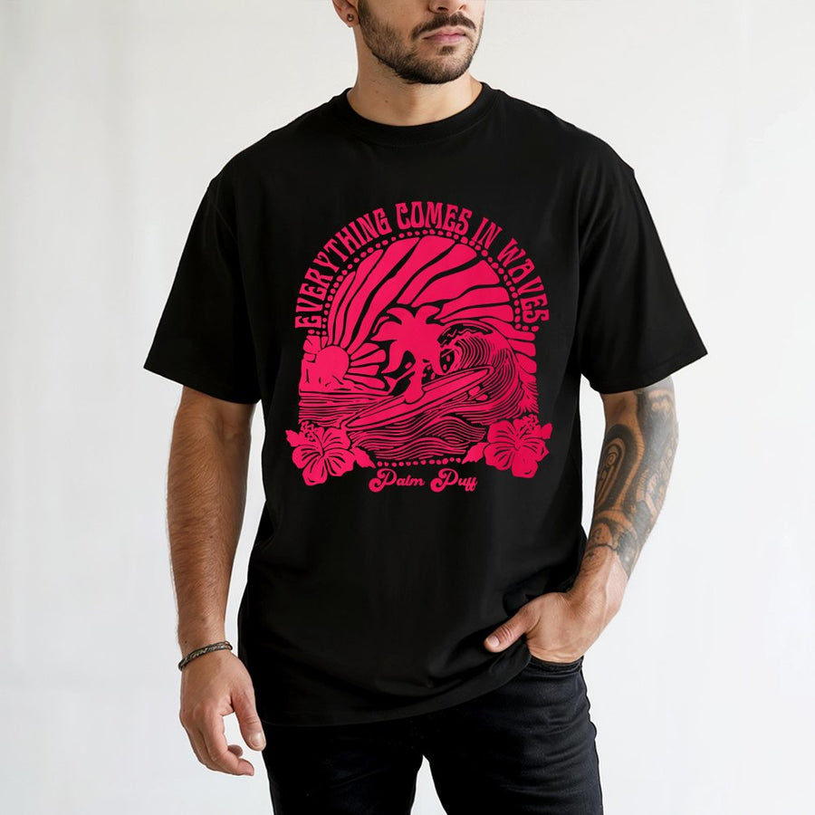 Surfer Beach T-Shirt | Everything Comes In Waves Graphic Tee | 100% Cotton Premium Quality | Preppy Aesthetic Gift for Women and Teen Girls