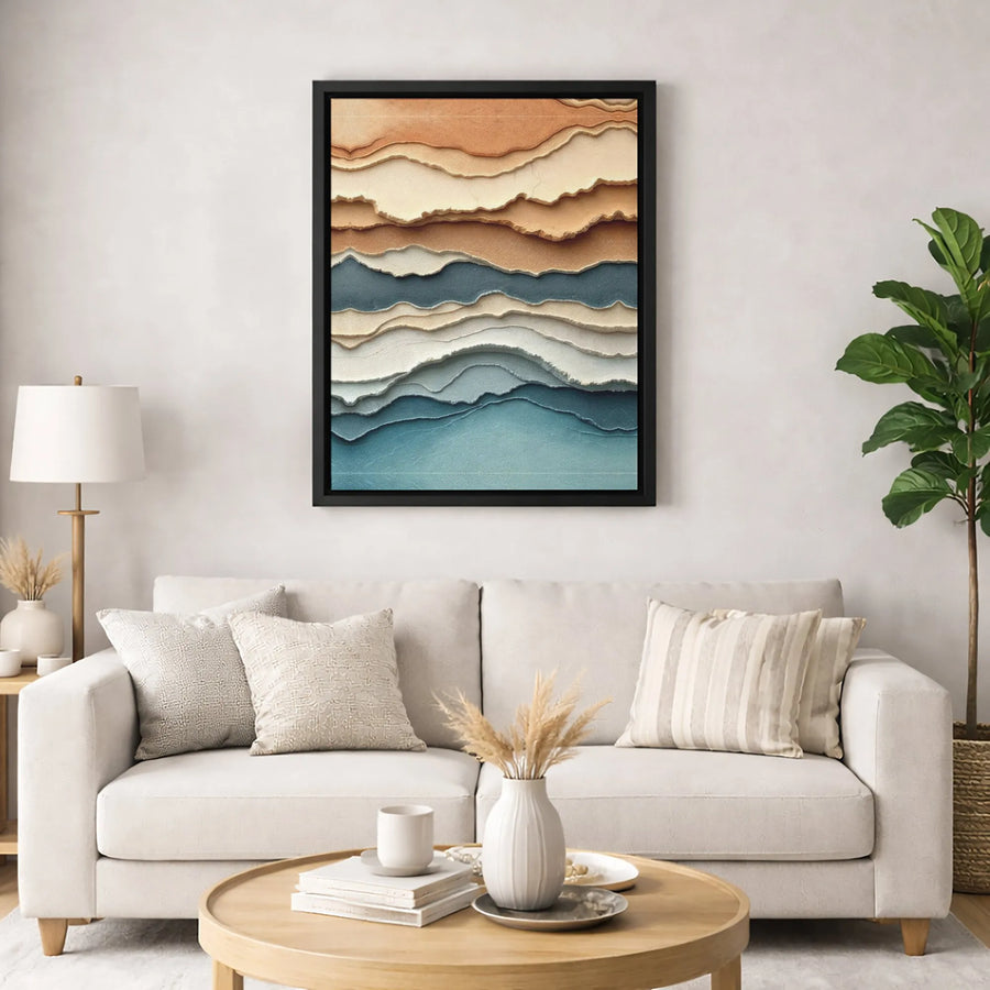 Abstract Landscape Canvas Print | Layered Earth And Sea Torn Paper Art | Premium Fade-Resistant Gallery Wrap | Modern Home Decor Wall Art