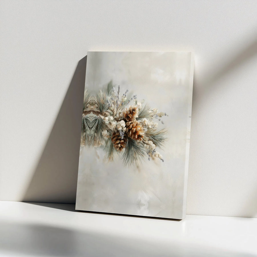 Winter Pine Cone Canvas Art | Botanical Lavender and White Floral Print | Premium Gallery Wrap 1.25 Inch Depth | Rustic Holiday Home Decor