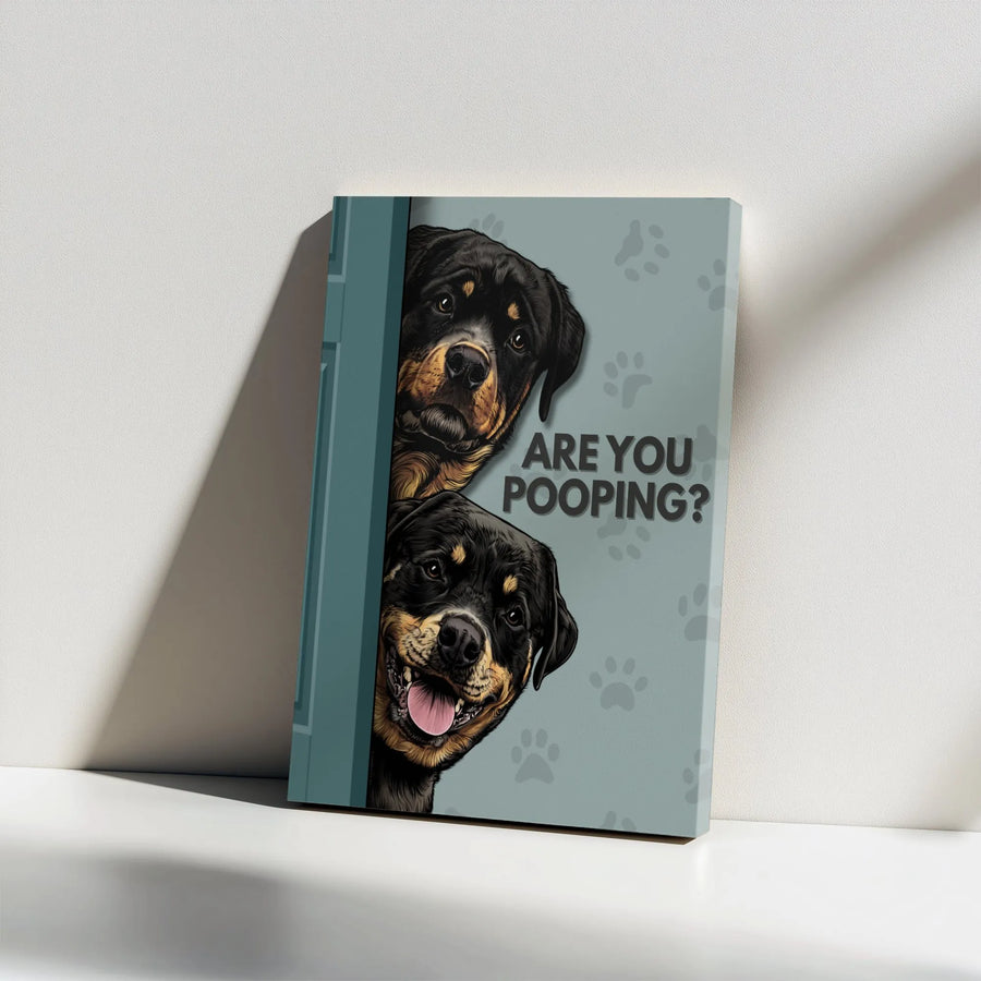 Rottweiler Bathroom Wall Art | Funny Dog Poster Decor | 1.25 Inch Gallery Wrapped Canvas | Humorous Pet Lover Gift For Him And Her