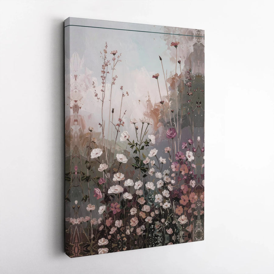 Abstract Wildflower Field Canvas Wall Art | Soft Pastel Meadow Floral Painting | Premium Gallery-Wrapped Print | Elegant Home Decor for Living Room