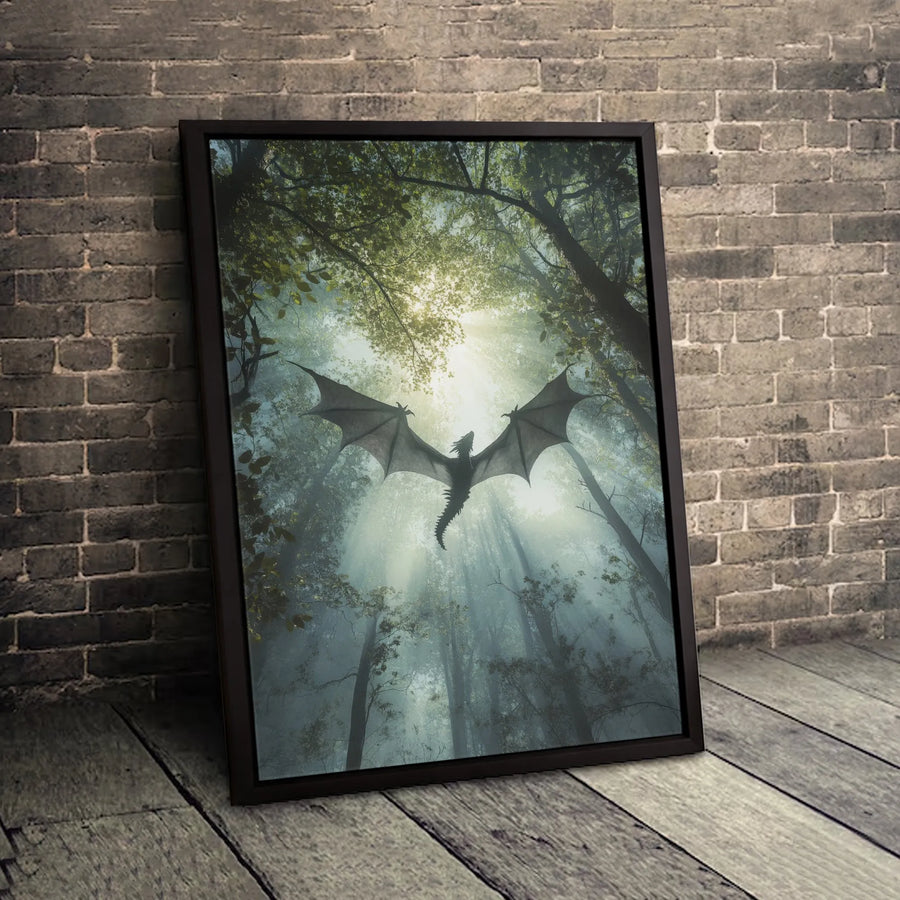 Dragon Canvas Wall Art | Mystical Forest Sunlit Flying Creature Print | Premium 1.25" Gallery Wrapped Decor | Fantasy Gift for Bedroom Office