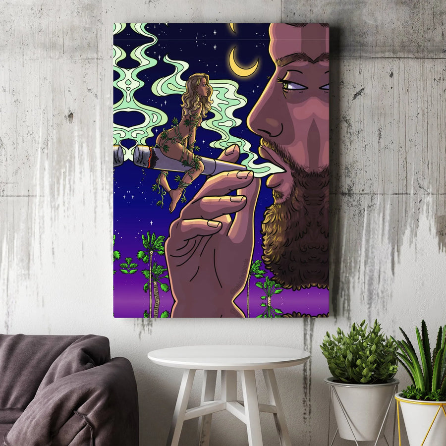 Stoner Art Canvas Print | Psychedelic Marijuana Woman Design | Premium Gallery Wrap Wall Decor | Unique Gift For Cannabis Lovers