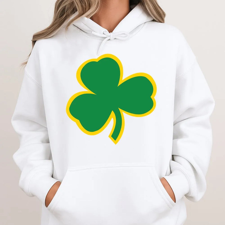 Irish Shamrock Hoodie | Lucky Green Three Leaf Clover Graphic | Premium Cotton-Polyester Blend Cozy Pullover | St. Patrick's Day Holiday Gift for Men and Women