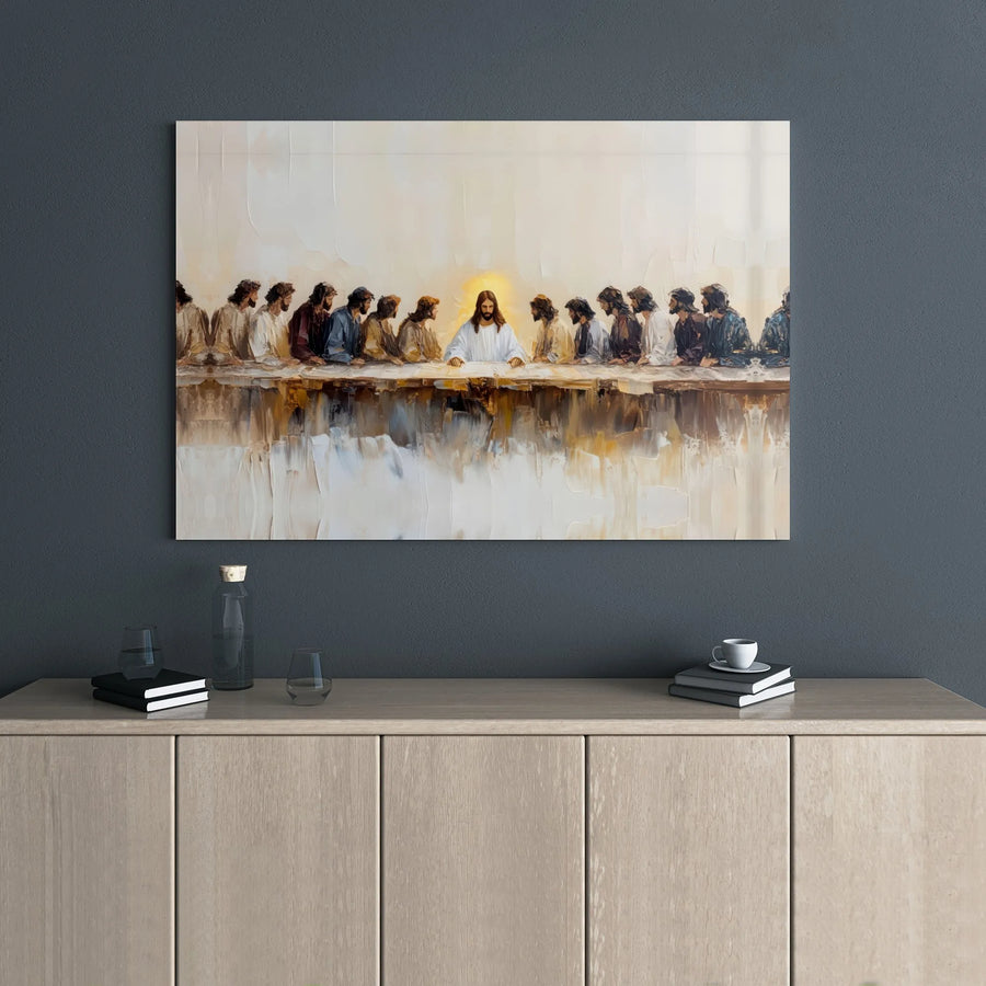 The Last Supper Canvas Wall Art | Modern Abstract Jesus Painting | Premium Gallery Wrap Print | Christian Home Decor Gift for Believers