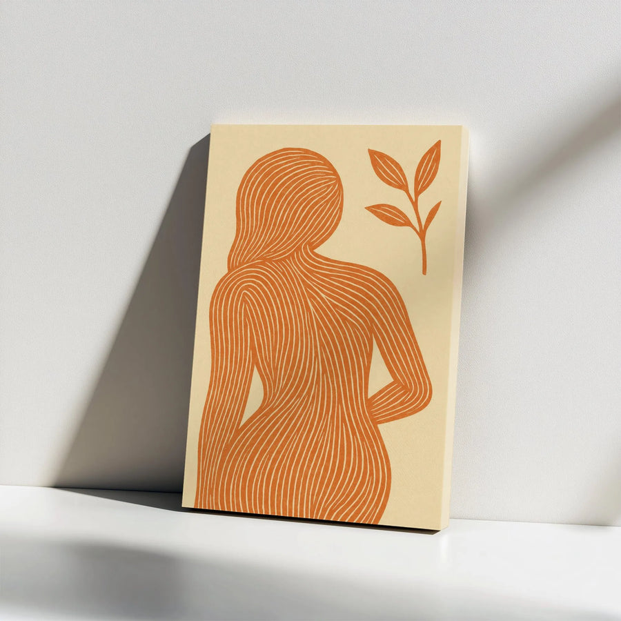 Abstract Woman Line Art Vertical Canvas | Boho Terracotta Figure Print | Premium Gallery Wrapped Canvas | Modern Home Decor Gift