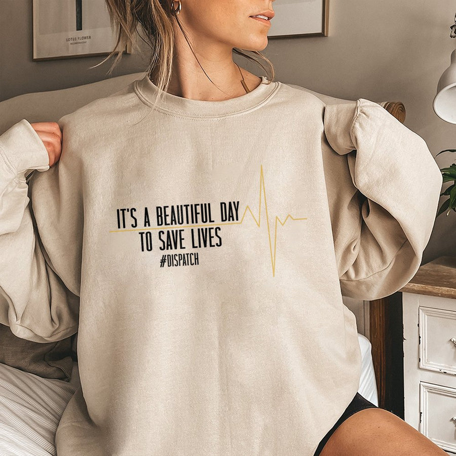 Dispatcher Sweatshirt | EKG Heartbeat Graphic Design | Premium Cotton Blend | Gift for 911 Emergency Operator & First Responder