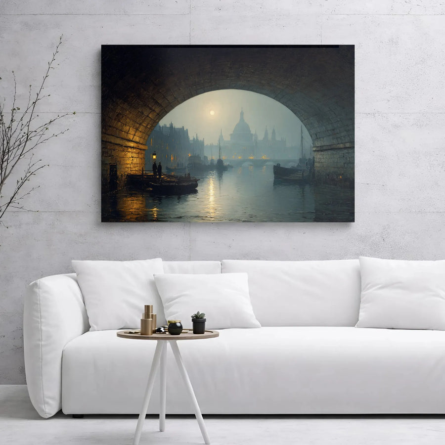 London St Paul’s Cathedral Canvas Art | Moody Night Cityscape Under Bridge | Gallery Wrapped Premium Print | Architectural Wall Decor Gift