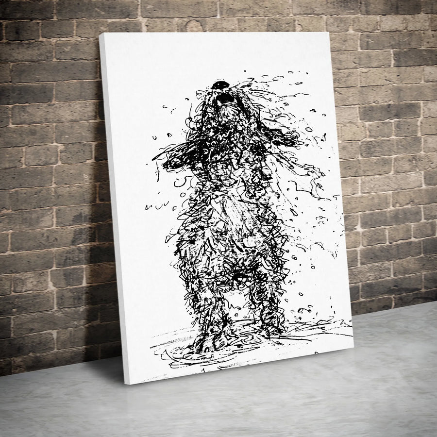 Shaking Wet Dog Wall Art | Abstract Scribble Sketch Print | Premium Gallery Wrapped Canvas | Modern Home Decor Gift for Dog Lovers