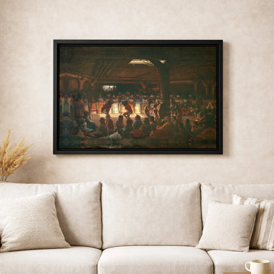 Dance In A Subterranean Longhouse Canvas Print | Jules Tavernier Fine Art Reproduction | Gallery-Quality 1.25" Profile | Historic Cultural Wall Decor