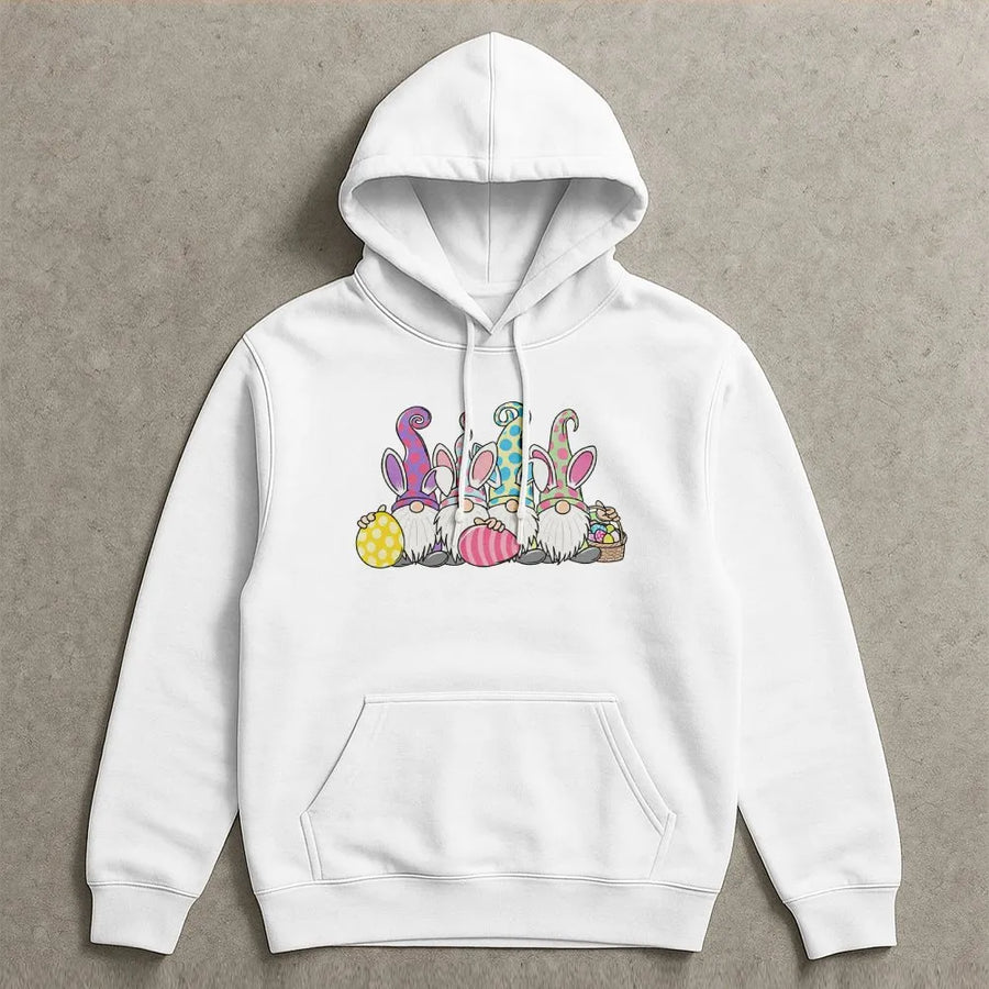 Easter Gnomes Hoodie | Cute Gnomes with Bunny Ears Design | Soft Cotton Tee | Spring Holiday Gift for Men and Women