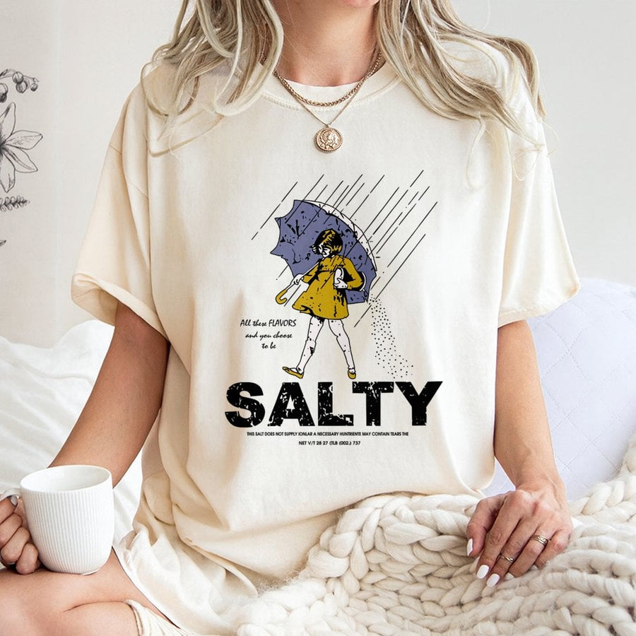 Salty Girl Graphic T-Shirt | Funny Rain Umbrella Design | Premium 100% Cotton Tee | Sarcastic Humor Gift for Women and Friends