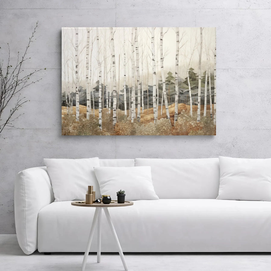 Birch Tree Forest Canvas Print | Watercolor Woodland Pine Landscape | 1.25 Inch Gallery Wrap | Neutral Nature Home Decor Wall Art