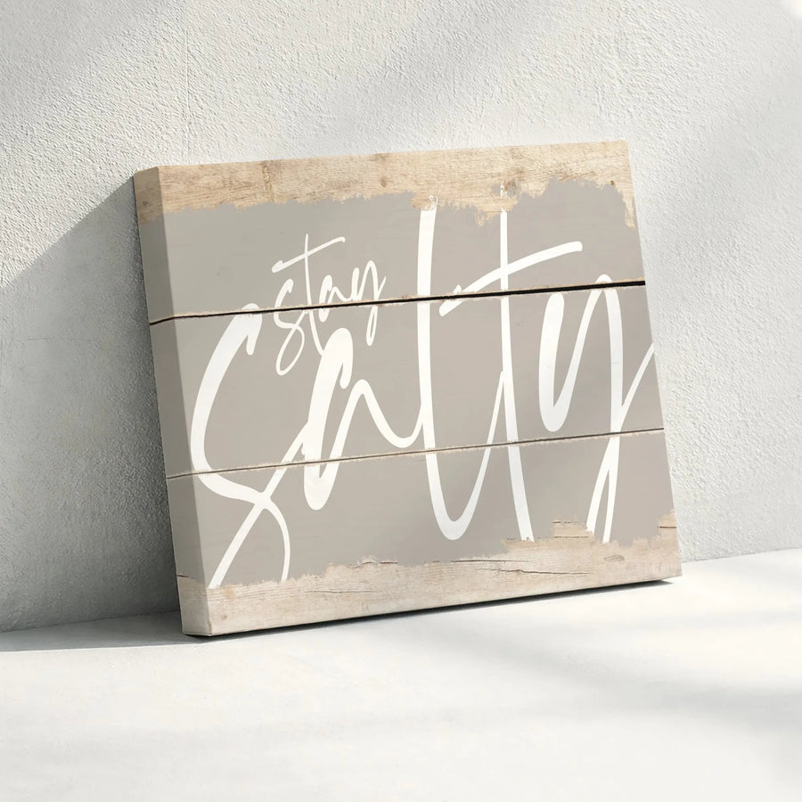 Stay Salty Wall Art | Modern Cursive Script Typography Print | 1.25 Inch Gallery Canvas | Coastal Beach Home Decor for Living Room