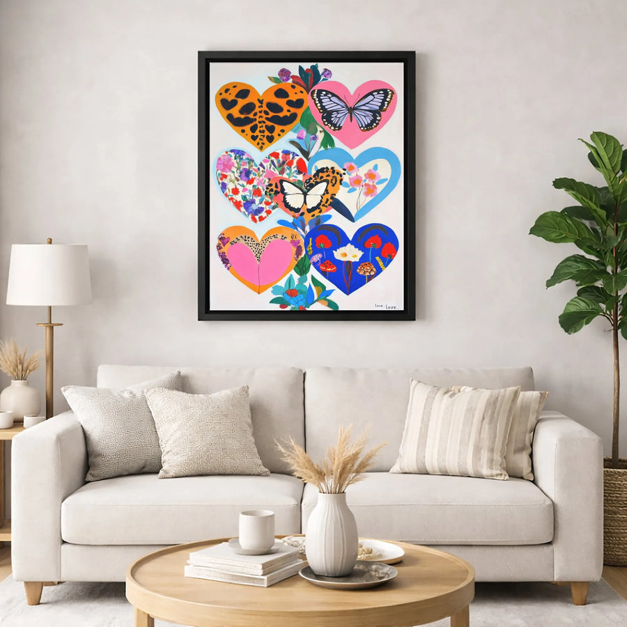 Colorful Heart Canvas Wall Art | Butterfly and Floral Boho Aesthetic | Gallery-Quality 1.25" Profile | Vibrant Home Decor Gift for Her