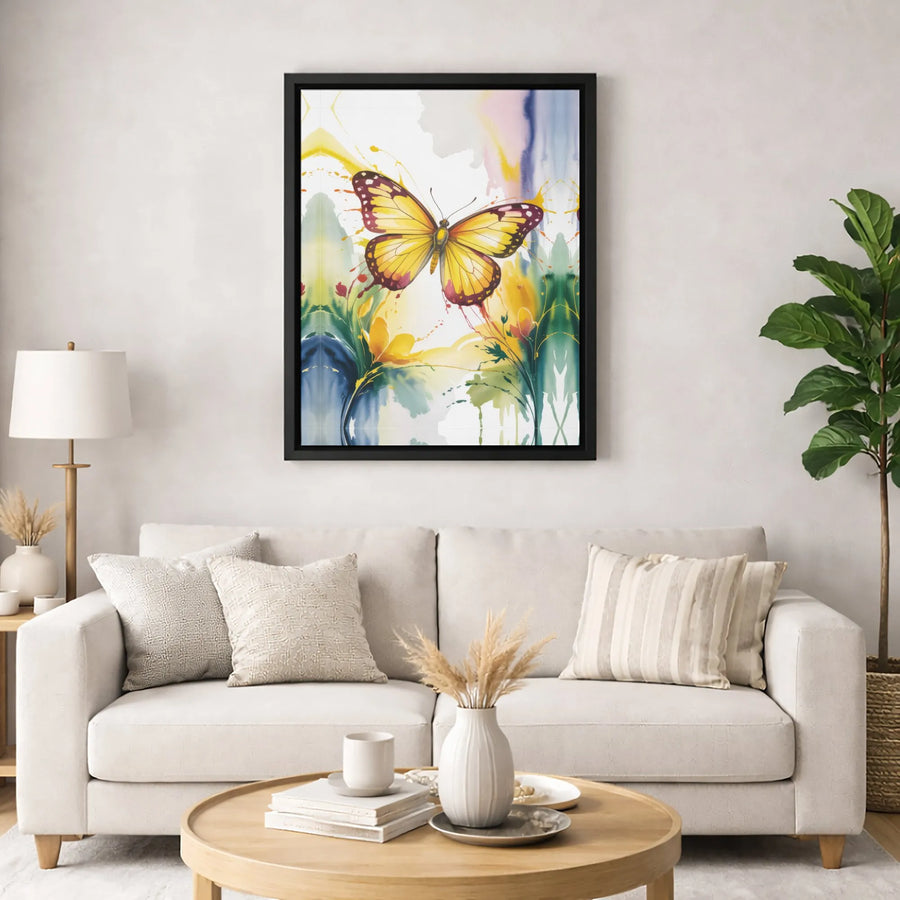 Yellow Butterfly Canvas Wall Art | Abstract Watercolor Botanical Print | Premium Gallery-Wrapped 1.25" Profile | Vibrant Home Decor Gift