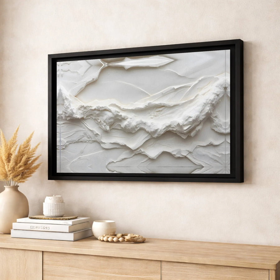 Minimalist White Abstract Wall Art | Textured 3D Sculptural Print | Premium Gallery Wrapped Canvas | Modern Home Decor Gift
